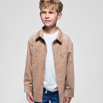 قميص فوقي من القطيفة مضلع بني اللون، للأولاد 